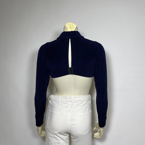 MIRROR PALAIS Navy Jersey 'Underwire Polo' Crop Long Sleeve Top - Picture 4 of 10